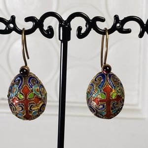 Cloisonne egg earrings - (for pierced ears)